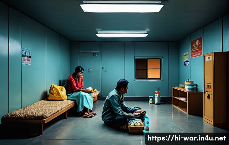 핵전쟁 가능성과 대비책 - A detailed and realistic scene inside a sturdy home shelter room designed for nuclear attack safety,...
