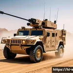 Home 21 레이저 무기 실전 배치 - A futuristic laser weapon system mounted on a military vehicle, featuring glowing high-intensity las...