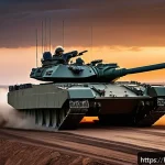 Home 23 탱크 개발 역사 - A futuristic Indian battlefield scene featuring a highly advanced hybrid-electric main battle tank e...